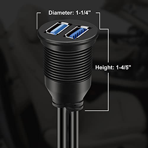 Flush mount USB car extension with two USB 3.0 ports Size