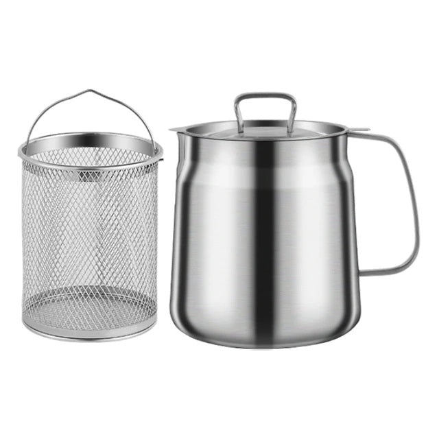 Multi-Functional 1.5/2L Stainless Steel Oil Filter Pot with Frying Basket