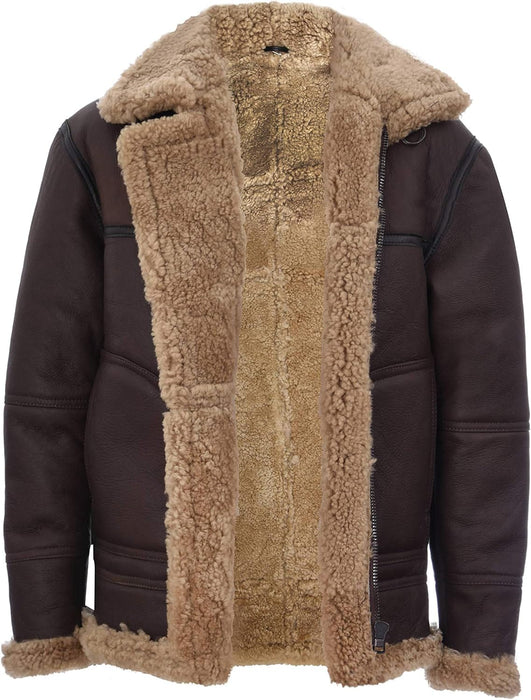 Men's Vintage Brown Original Sheep Skin Shearling Flying Jacket | Size Customization Available