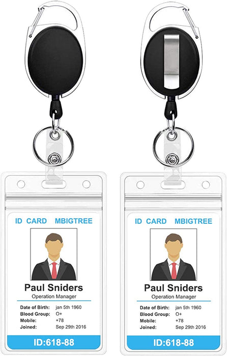 Lanyards ID Badges Reels Retractable Clear Name Work Card Holder Clip Pack of 2