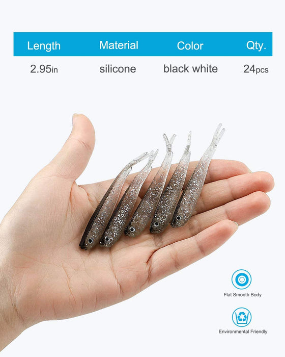 fishing lures bass bait, soft plastic split tail lure set -24pcs