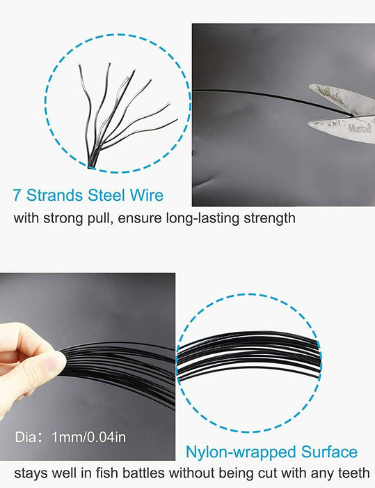 stainless steel fishing wire leaders line 19.68 in 150lb heavy duty snaps 20 pc