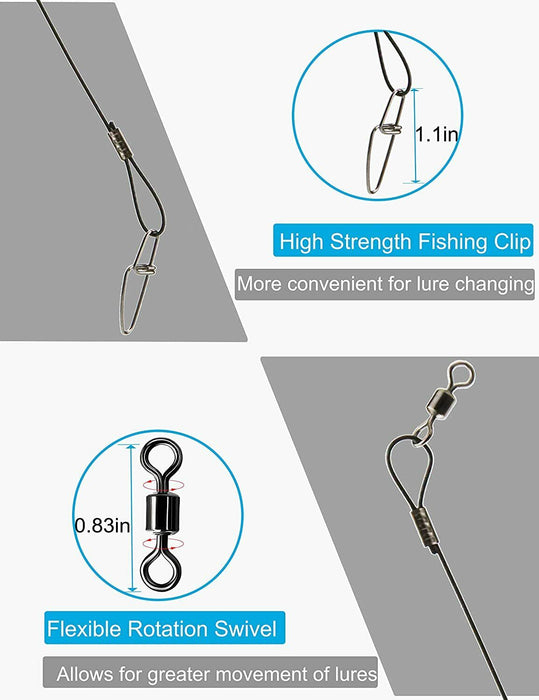 stainless steel fishing wire leaders line 19.68 in 150lb heavy duty snaps 20 pc