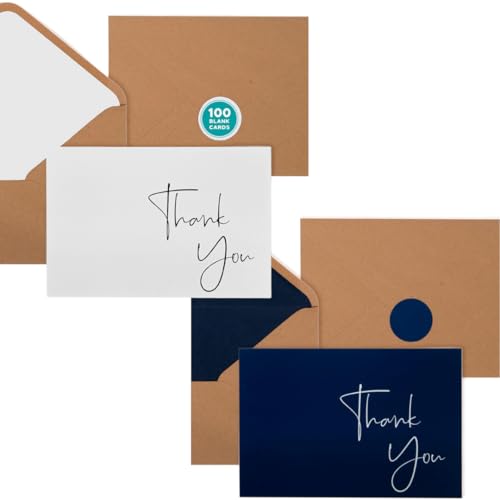 Thank You Cards with Envelopes 100 Pack 4x6  Navy Blue