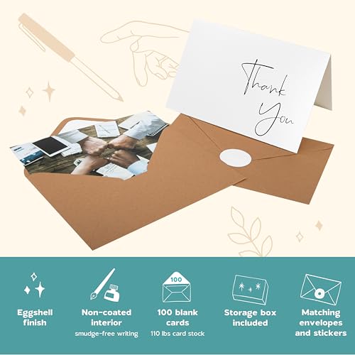 Thank You Cards with Envelopes 100 Pack 4x6  Navy Blue