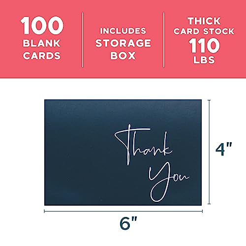 Thank You Cards with Envelopes 100 Pack 4x6  Navy Blue