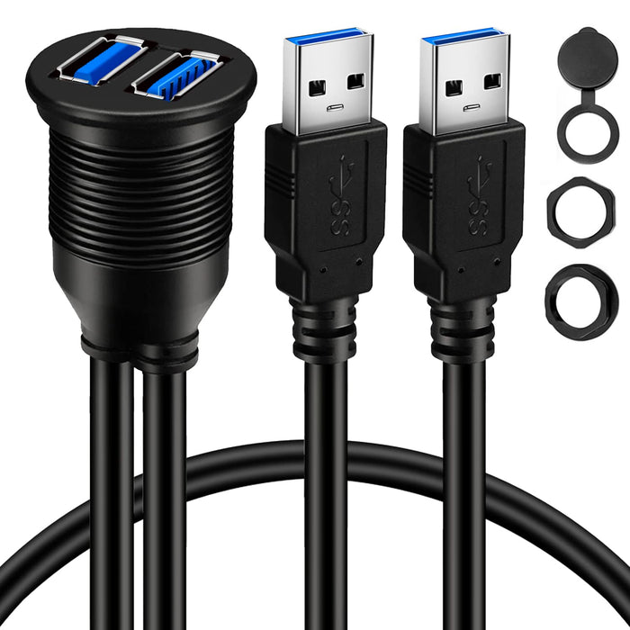 Flush mount USB car extension with two USB 3.0 ports 1
