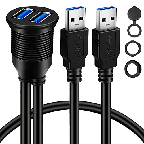 Flush mount USB car extension with two USB 3.0 ports