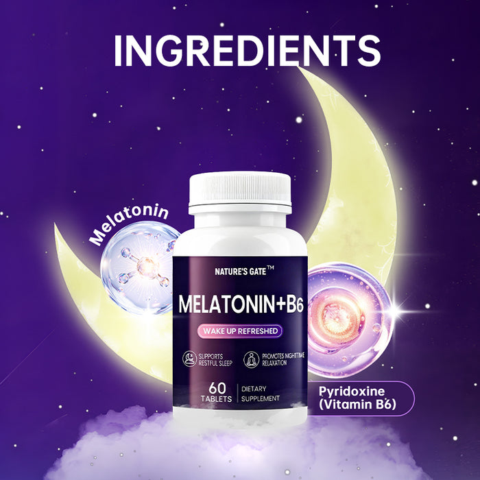 Nature’s Gate Melatonin + B6 – Natural Sleep Support Supplement (60 Tablets)