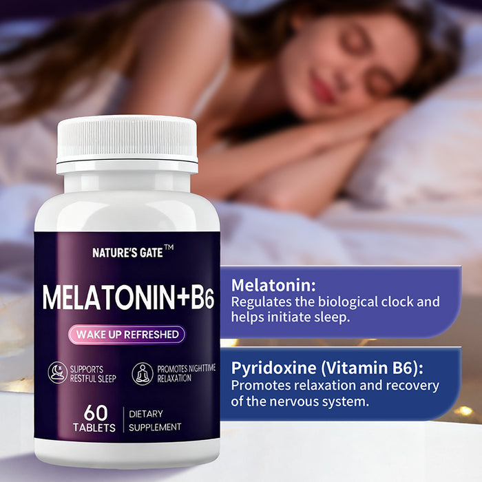 Nature’s Gate Melatonin + B6 – Natural Sleep Support Supplement (60 Tablets)