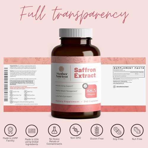 Mother Nutrient Saffron Extract — 88.5mg per serving, 240 veggie capsules, 7-month supply