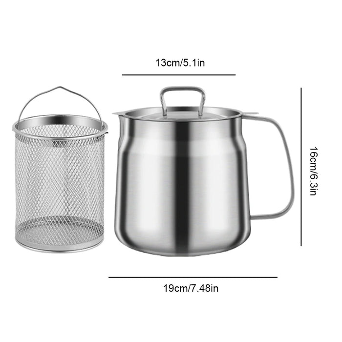 Multi-Functional 1.5/2L Stainless Steel Oil Filter Pot with Frying Basket