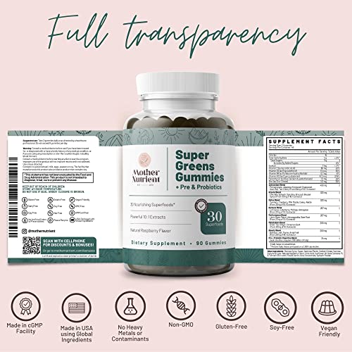 Super Greens Gummies ingredients — 10:1 extracts, non-GMO, vegan, gluten-free