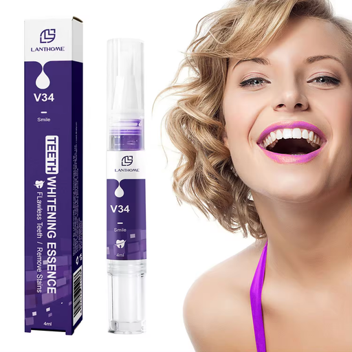 V34 Natural Teeth Whitening Essence bottle and packaging - front view