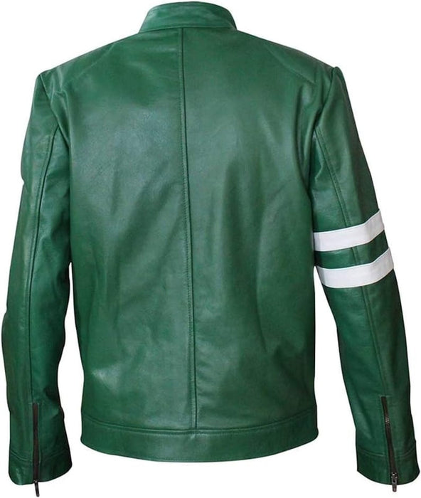 Ben 10 Cartoon Character Green Zipper Genuine Leather Biker Motorcycle Jacket
