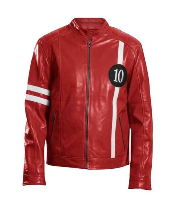 Ben 10 Cartoon Character Green Zipper Genuine Leather Biker Motorcycle Jacket