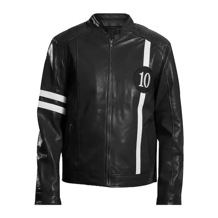 Ben 10 Cartoon Character Green Zipper Genuine Leather Biker Motorcycle Jacket