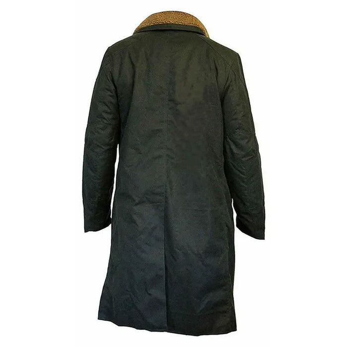 Black Cotton Longline Jacket for Men with Artificial Fur Collar