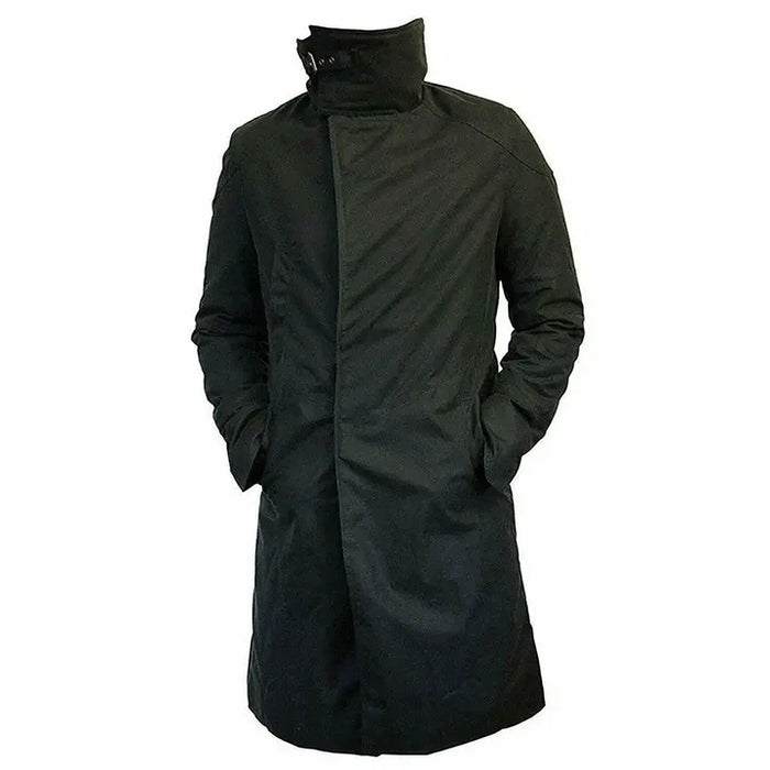 Black Cotton Longline Jacket for Men with Artificial Fur Collar