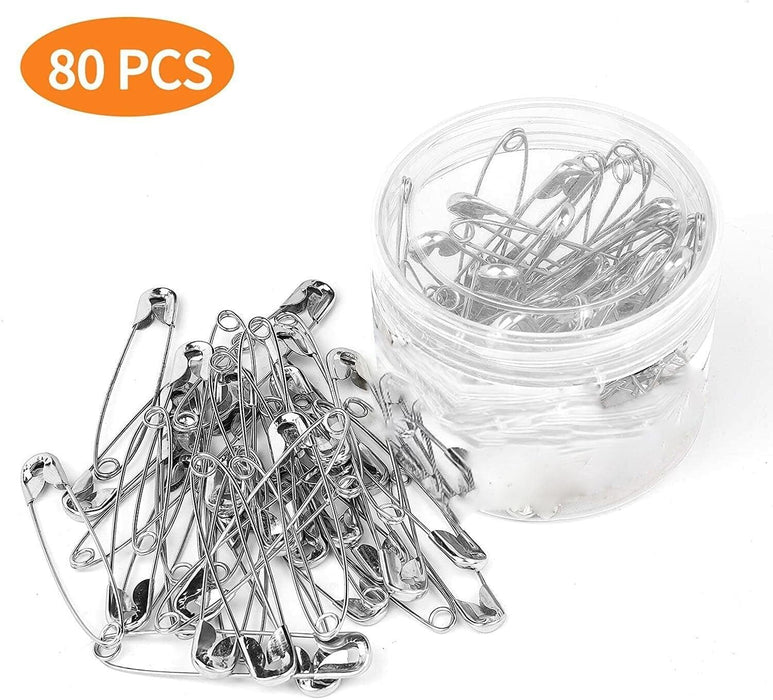 80 PCS Stainless Steel Safety Pins - Large Heavy Duty 2.2 Inch Nickel Finish