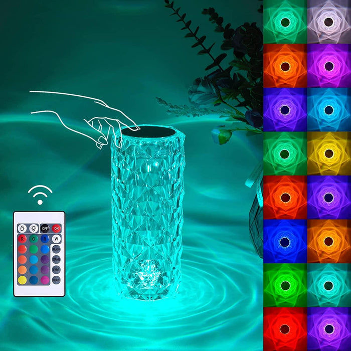 Crystal Table Lamp Rose Lamp with Touch Control, 16 Colors Changing RGB Night Light