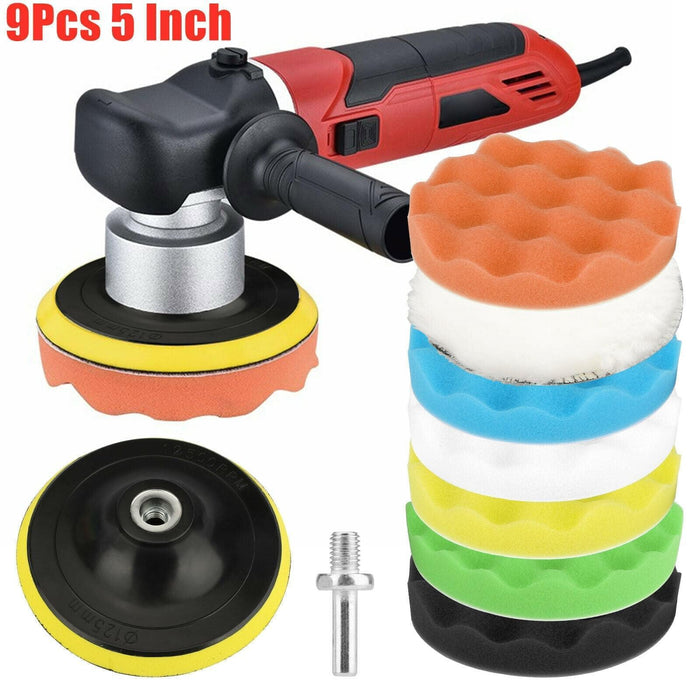 5 Inch Car Buffing Pads Polishing for Drill Sponge Kit Waxing Foam Polisher Pack of 9